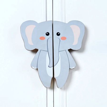 Handcrafted Elephant Cupboard Handles in Acacia Wood Set